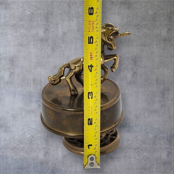 Vintage Brass Unicorn Music Box Spinning Fantasy Figurine Working Patina MCM - Picture 7 of 8